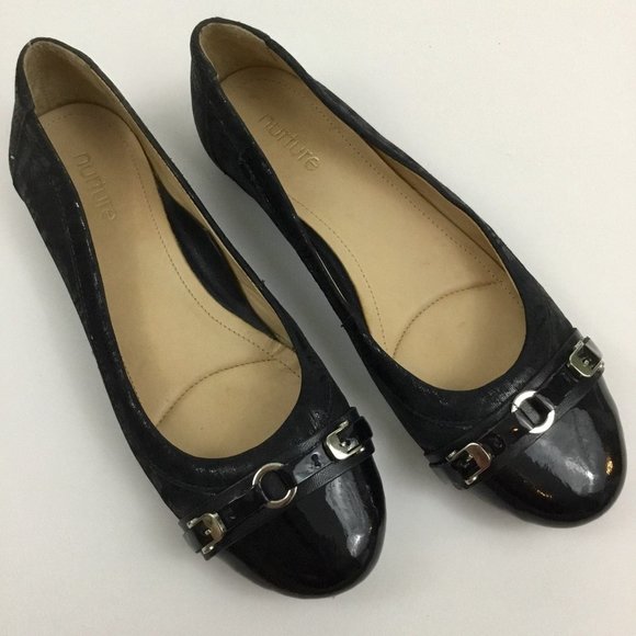 Nurture Myriam Black Leather Ballet Flats Buckle Hardware Balletcore Women’s 6.5 - Picture 1 of 7